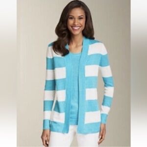 Talbots‎ Turquoise Aqua Blue White Striped Linen Cardigan Womens Size 1XP (242)